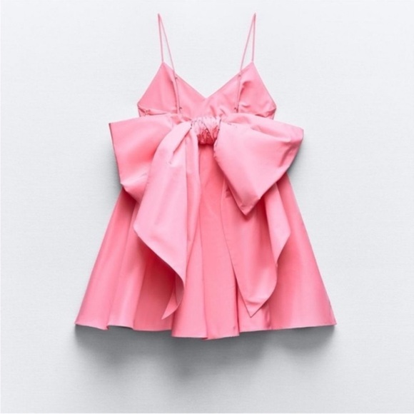 ZARA PINK TAFFETA BOW DRESS - Picture 2 of 9